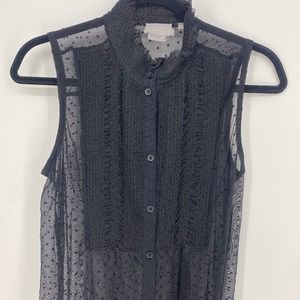 Vanessa Virginia black mesh lace mock neck see through top size small